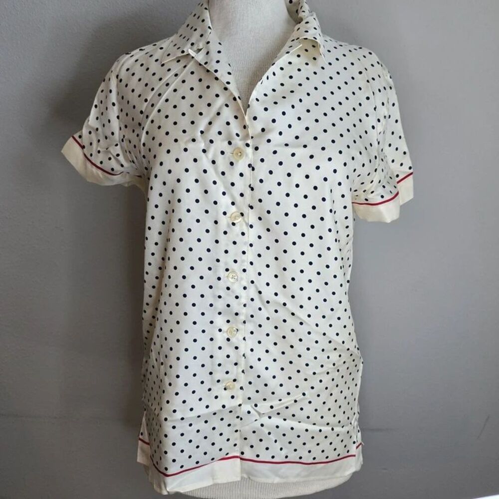 Lauren Ralph Lauren Womens Small 100% Silk Polka Dot Short Sleeve Blouse S